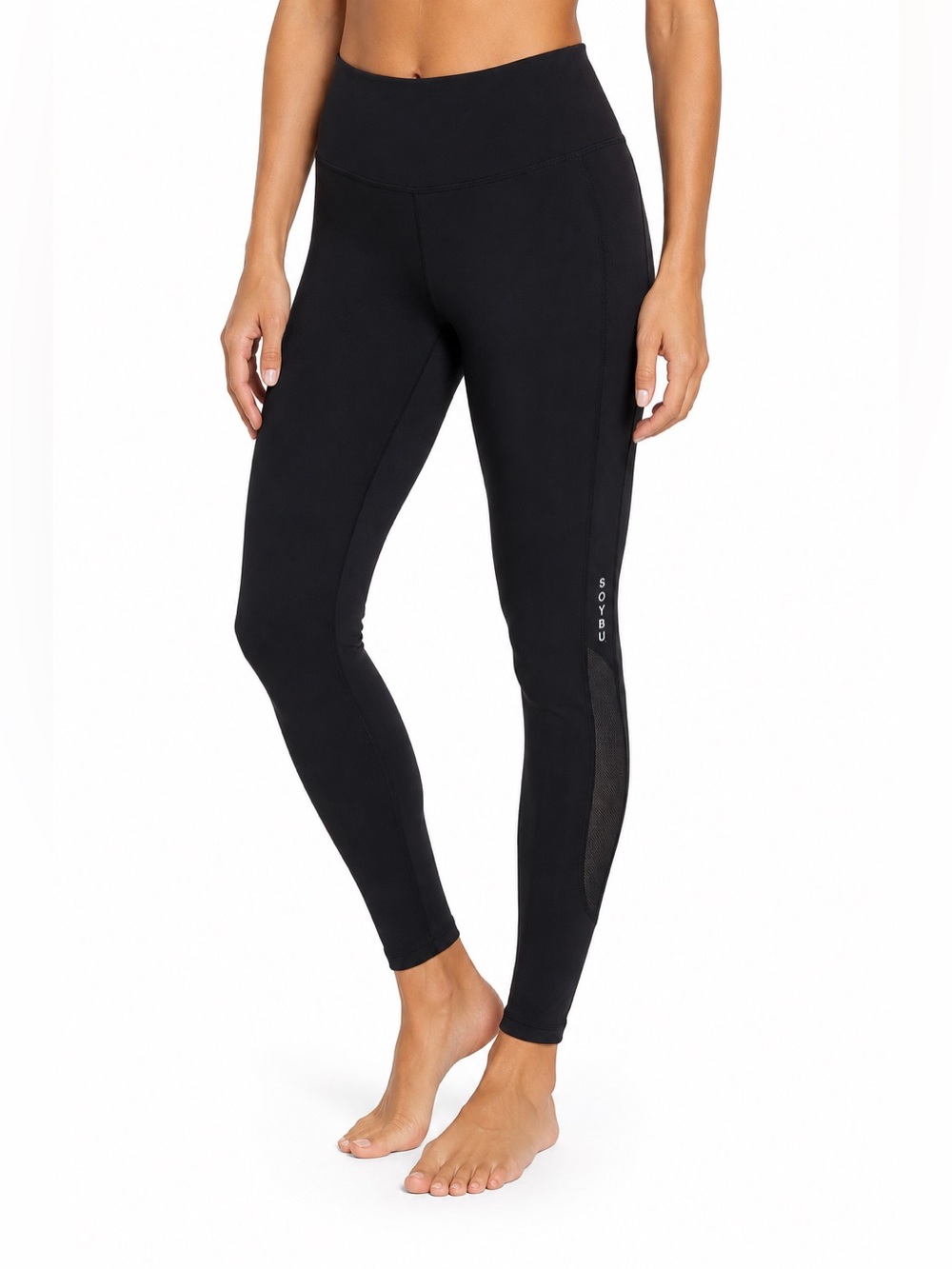 Soybu Black High Rise Active Leggings Women’s Large Mesh Panel Stretch Yoga Pant